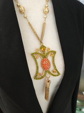 Vintage Dodds Rhinestone Pendant Tassel Necklace